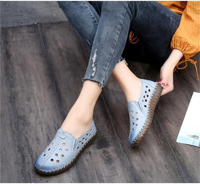 Women Summer Leather Casual Slip On Sandals