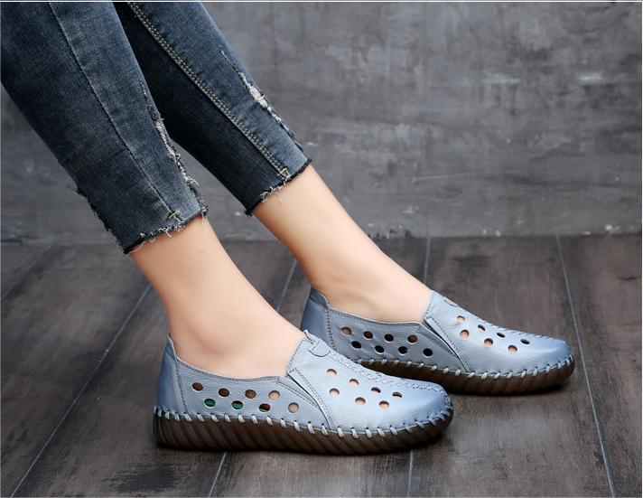 Women Summer Leather Casual Slip On Sandals