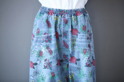 Retro Printed Loose Denim Pants