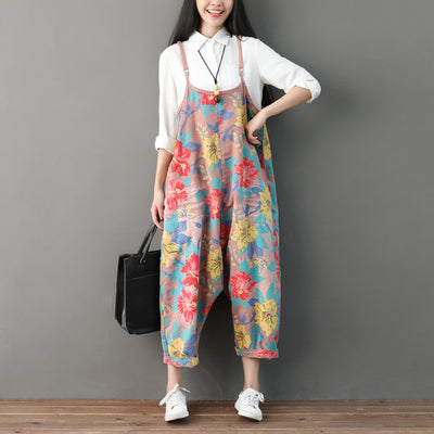 Women Summer Retro Floral Printed Strappy Pants