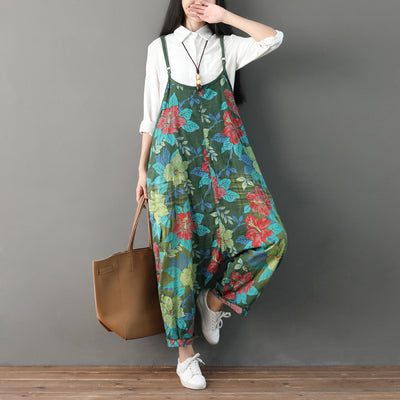 Women Summer Retro Floral Printed Strappy Pants