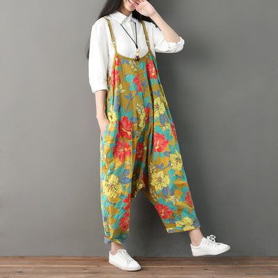 Women Summer Retro Floral Printed Strappy Pants