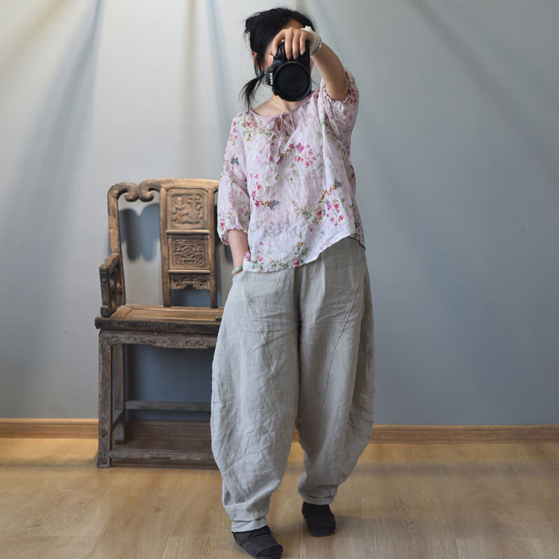 Babakud Plus Size - Spring Solid Color Linen Loose Casual Pants