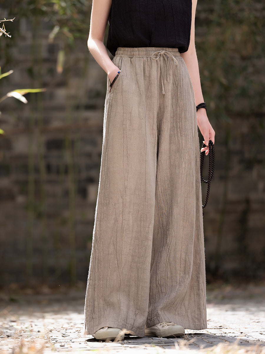 Spring Summer Women Retro Linen Casual Pants