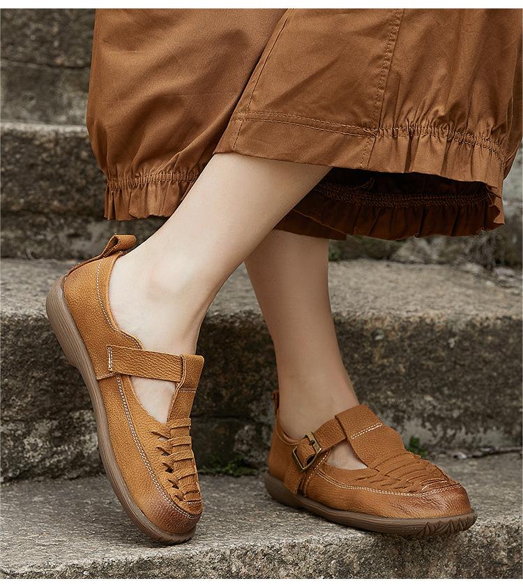 Spring Summer Retro Leather Casual Flat Shoes