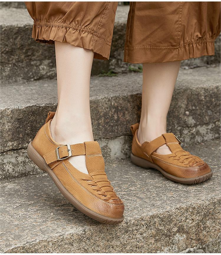 Spring Summer Retro Leather Casual Flat Shoes