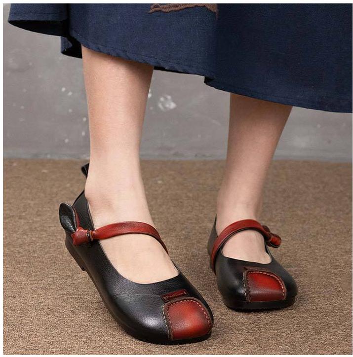 Retro Leather Patch-Color Casual Flat Shoes