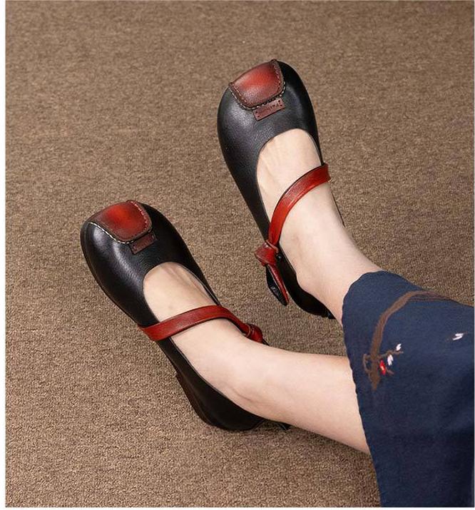 Retro Leather Patch-Color Casual Flat Shoes