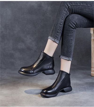 Spring Minimalist Soft Black Brown Leather Boots