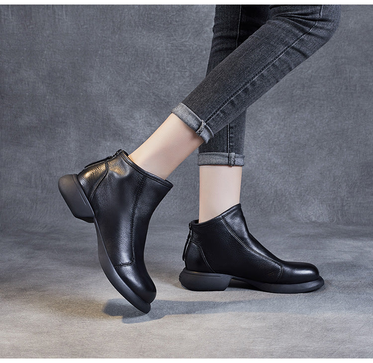 Bottes minimalistes en cuir noir souple de printemps 