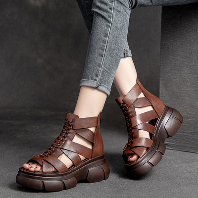 Women Summer Platform Leather Sandal Boots