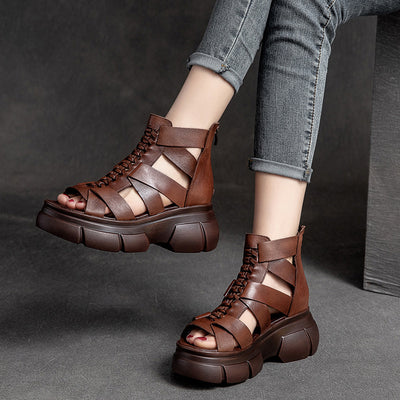 Women Summer Platform Leather Sandal Boots