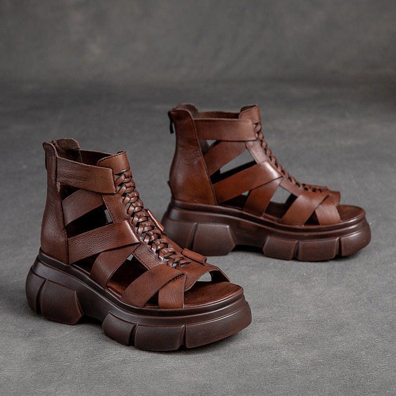 Women Summer Platform Leather Sandal Boots