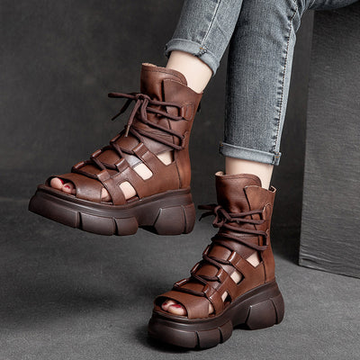 Women Retro Round Toe Platform Casual Boots