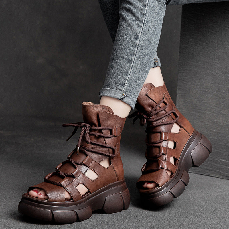 Women Retro Round Toe Platform Casual Boots