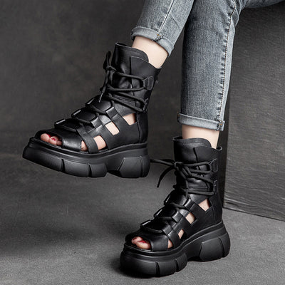 Women Retro Round Toe Platform Casual Boots