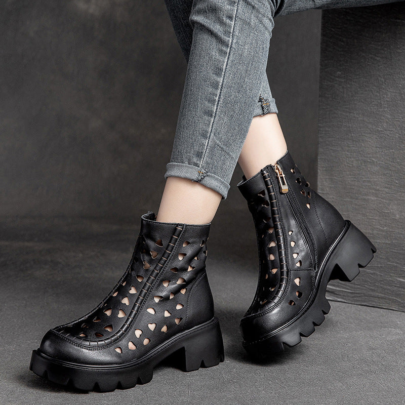 Women Summer Retro Hollow Leather Boots