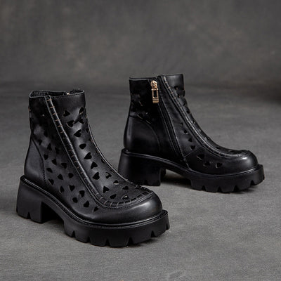 Women Summer Retro Hollow Leather Boots