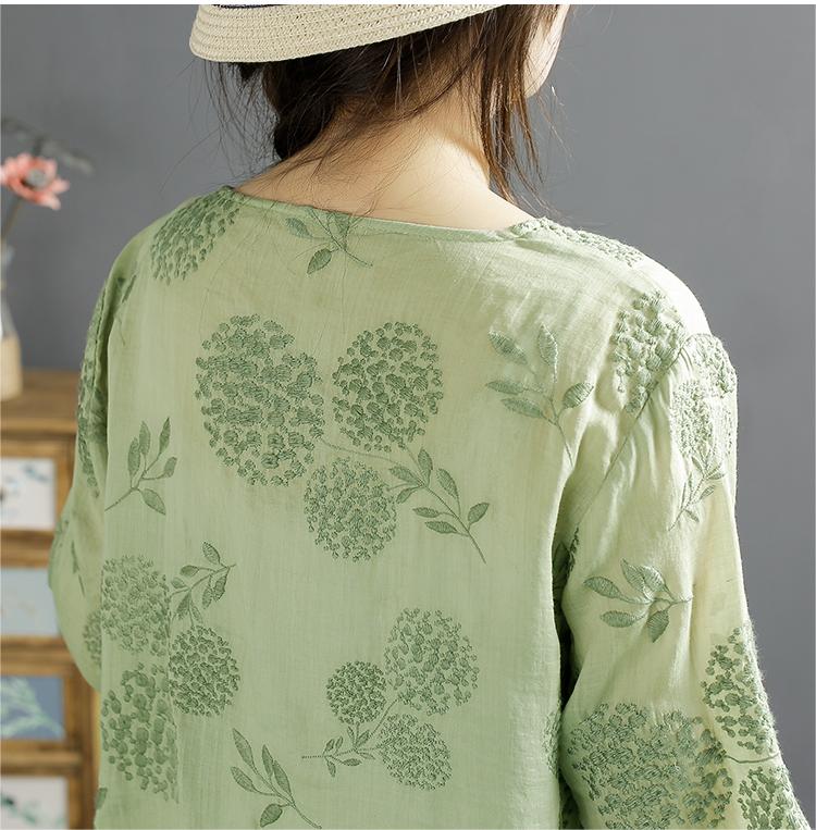 Women Retro Embroidery Linen Summer Blouse