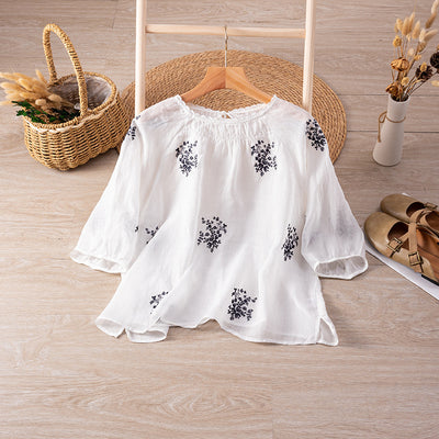 Women Summer Floral Printed Lightweight Linen Shirts