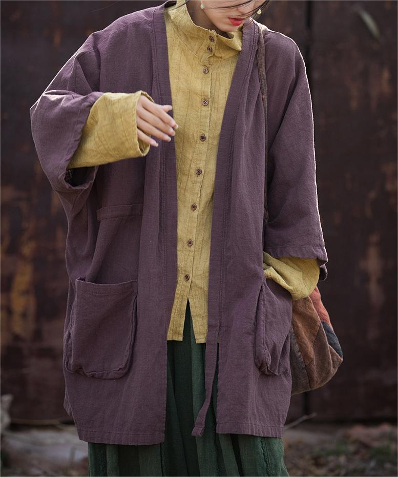 Linen Solid Color Long Cardigan