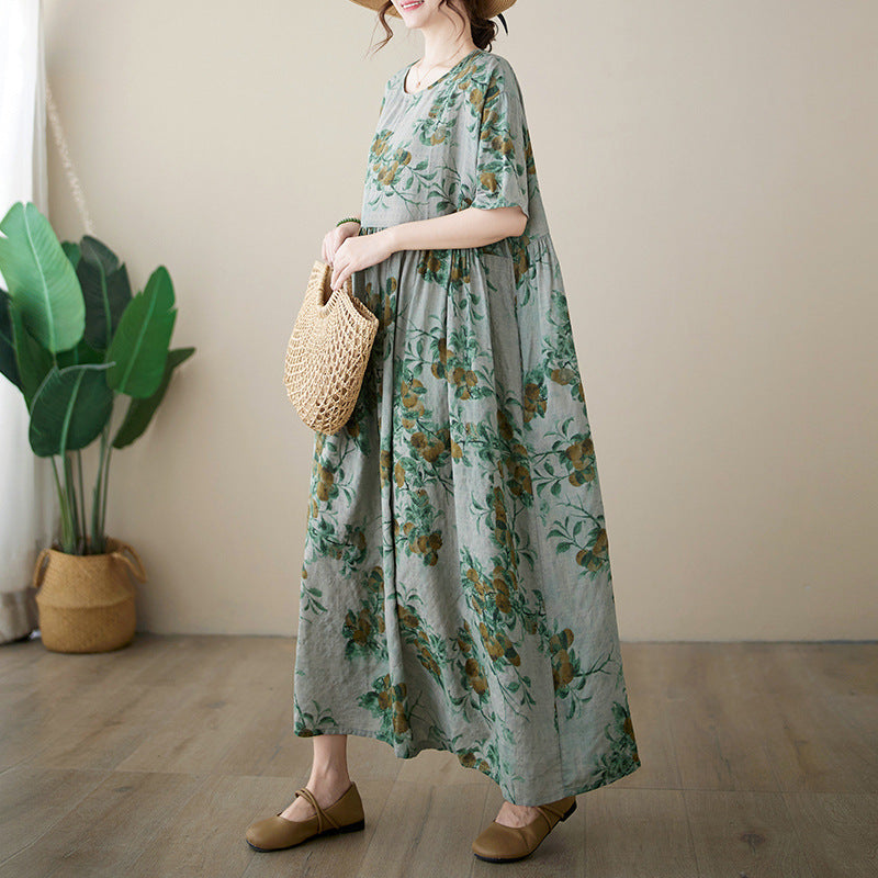 Women Summer Loose Retro Plus Size Dress