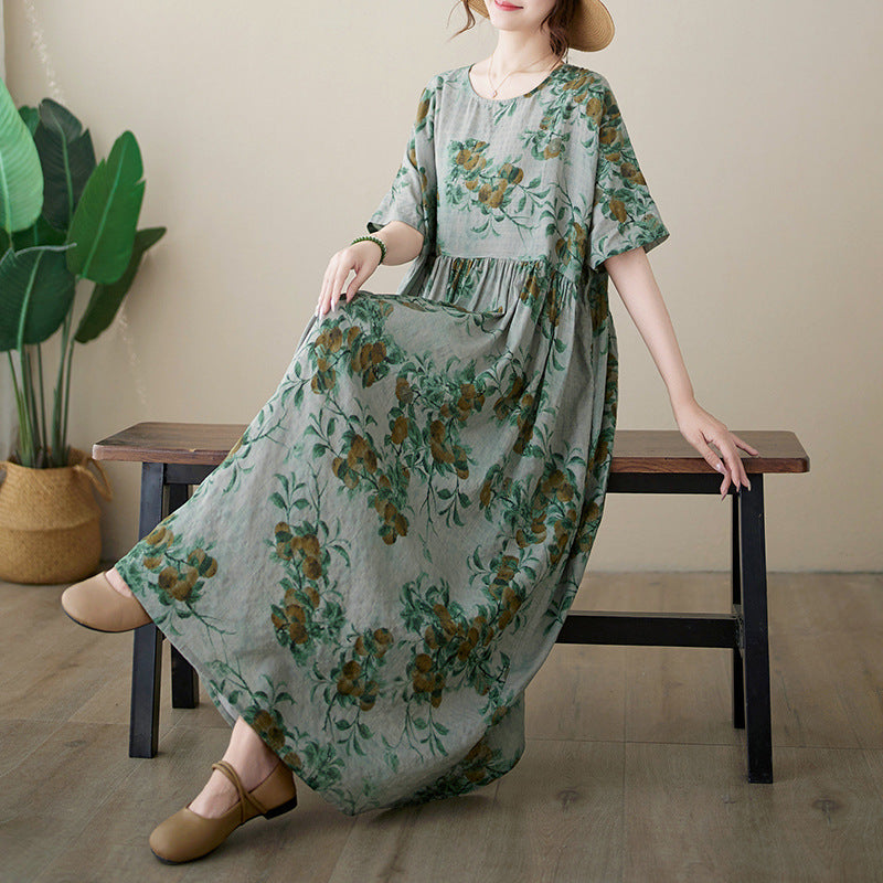 Women Summer Loose Retro Plus Size Dress