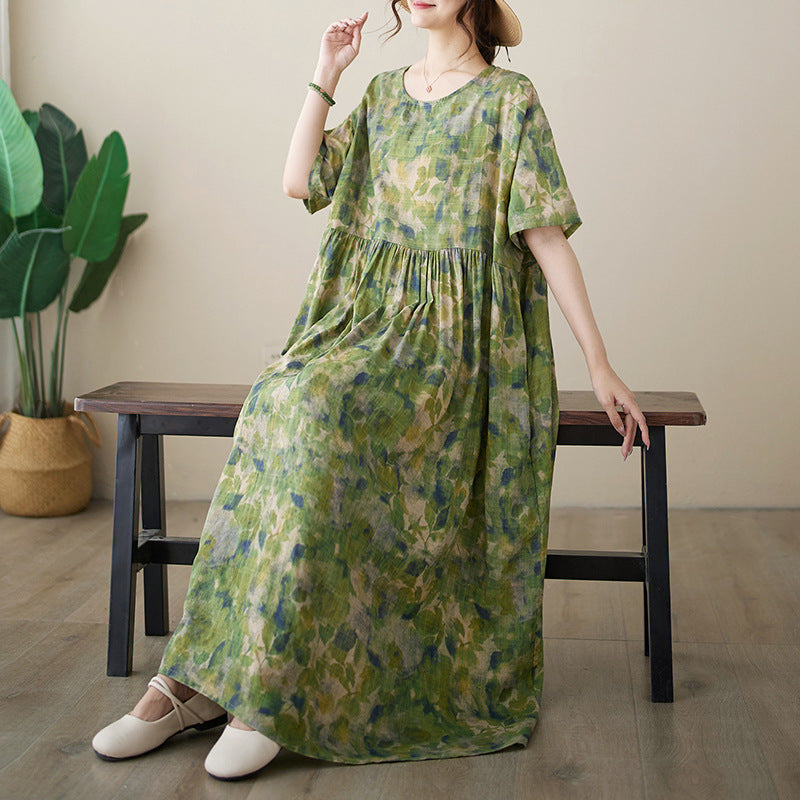 Women Loose Retro Floral Printed Summer Dress