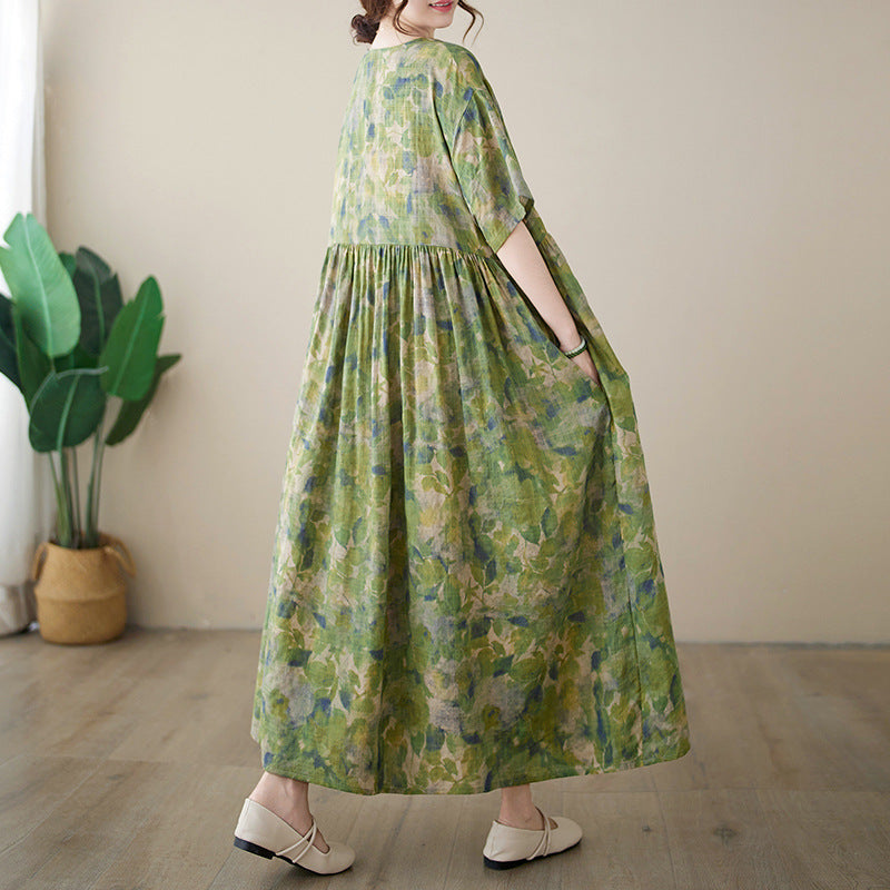 Women Loose Retro Floral Printed Summer Dress