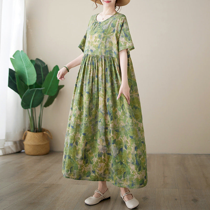 Women Loose Retro Floral Printed Summer Dress