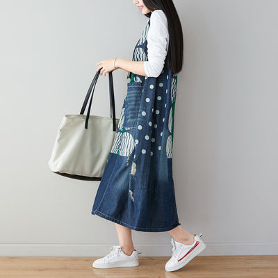 Summer Retro Polka-Dot Casual Denim Strappy Skirt