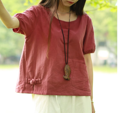 Cotton Linen Short Sleeves Summer T-shirt