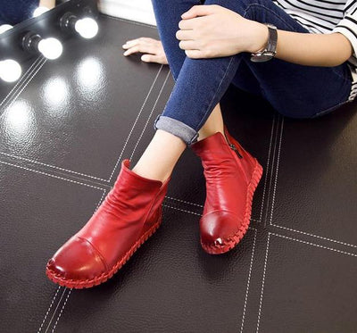 Babakud Women Elegant Retro Flat Leather Boots