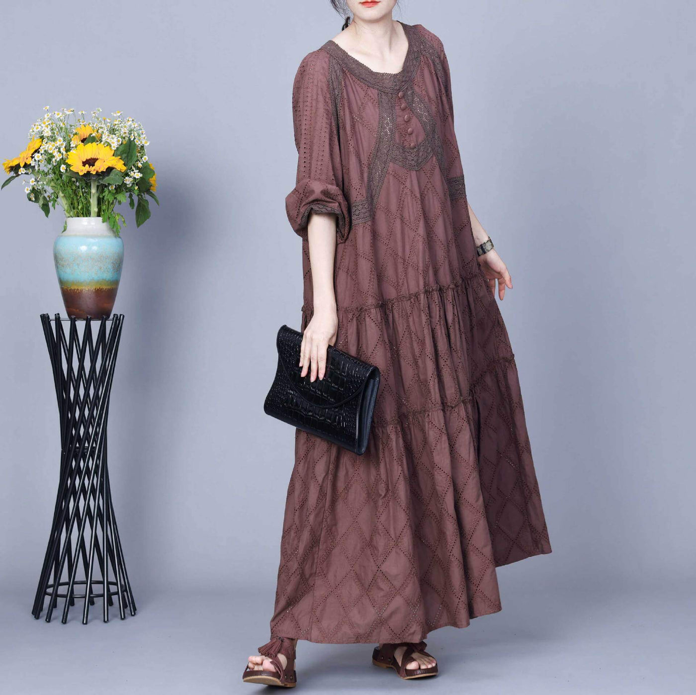 Babakud Ples Size-Printed Loose Spring Long Sleeves Dress