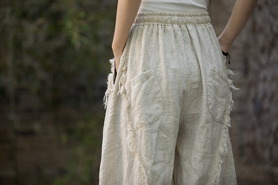 Casual Loose Fringed Ramie Harem Pants