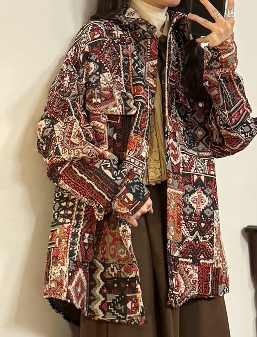 Loose Retro Tibetan Style Printed Long Sleeve Jacket