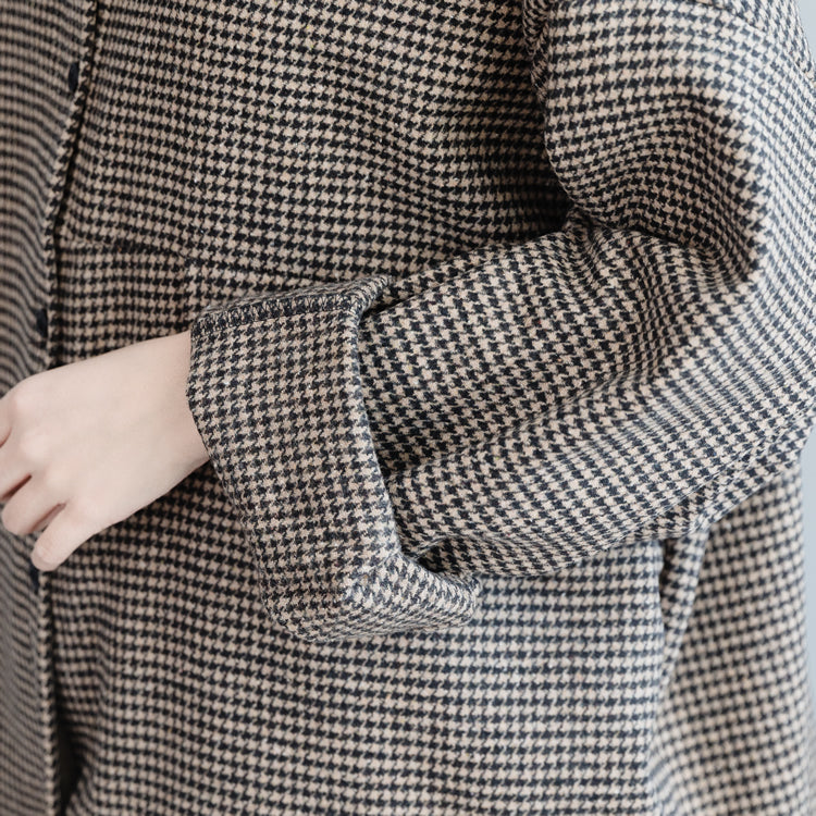 Autumn Loose Houndstooth Woolen Shirt for Women