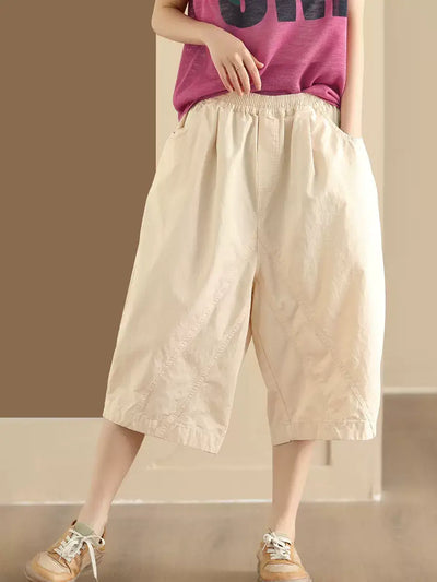 Babakud Women Retro Cotton Wide-Leg Cropped Pants