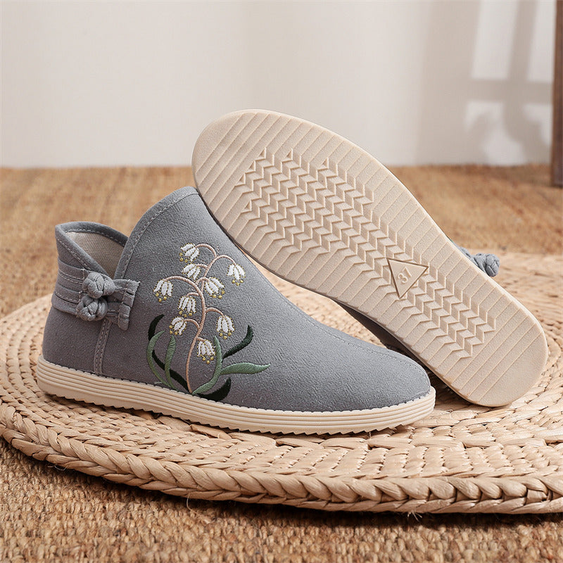 Ethnic Style Warm Embroidered Flat Cotton Shoes