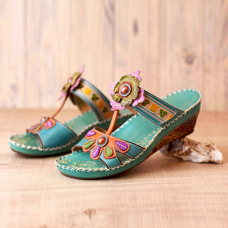 Ethnic Handmade Leather Slippers Wedge Sandals