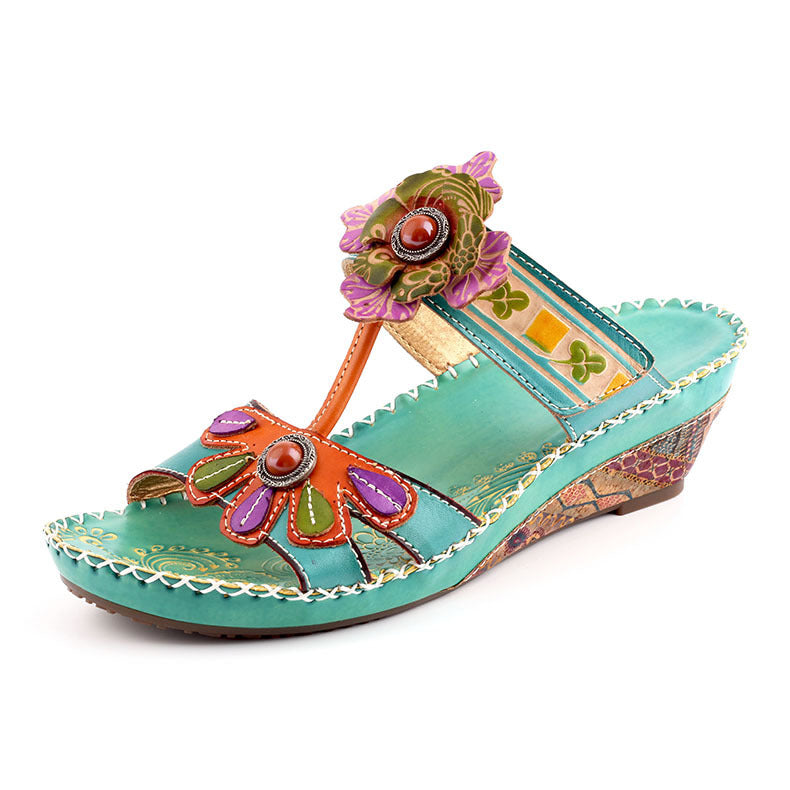 Ethnic Handmade Leather Slippers Wedge Sandals