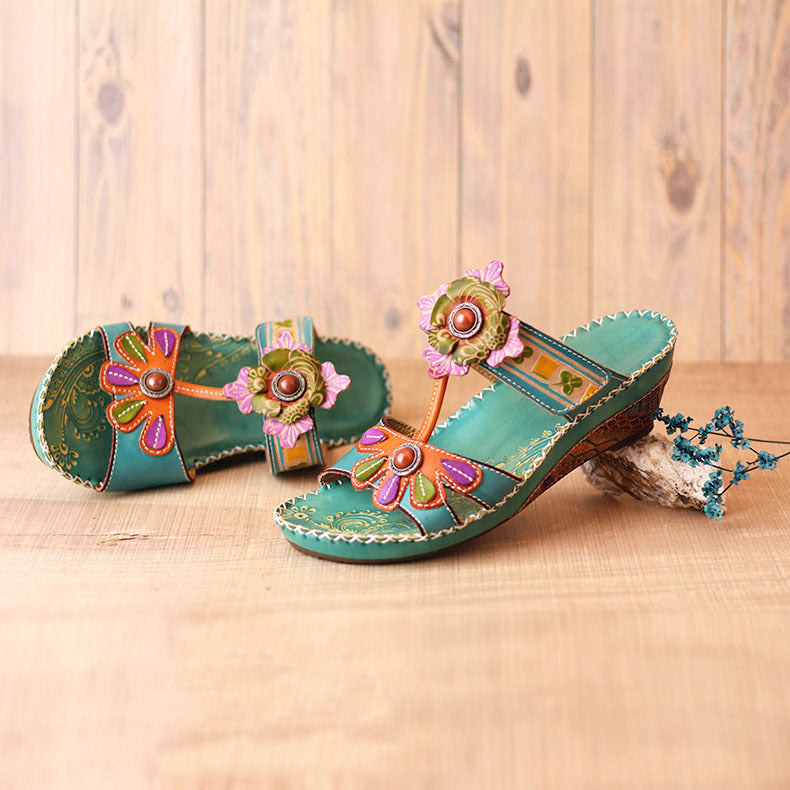 Ethnic Handmade Leather Slippers Wedge Sandals