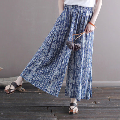 Ethnic Style Loose Wide-Leg Cotton Linen Pants