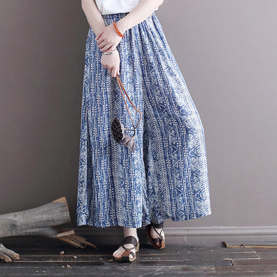 Ethnic Style Loose Wide-Leg Cotton Linen Pants