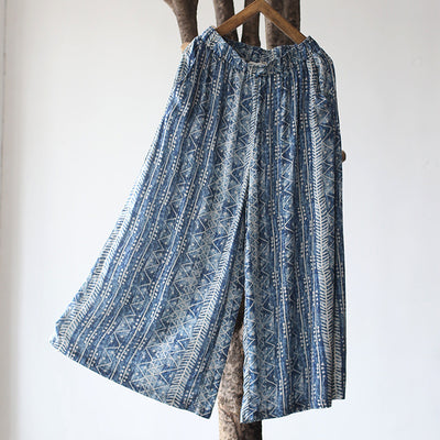 Ethnic Style Loose Wide-Leg Cotton Linen Pants