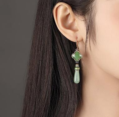 Jade Vintage Green Silver Earrings