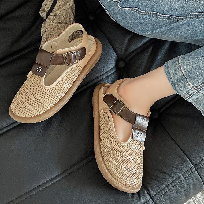 Linen Closed-Toe Thick Sole Mesh Breathable Sandals