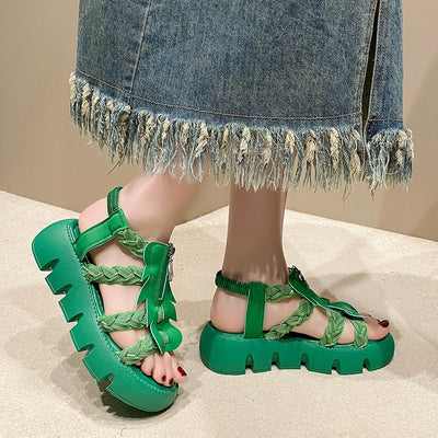 Platform Zipper Open Toe Woven Summer Sandals