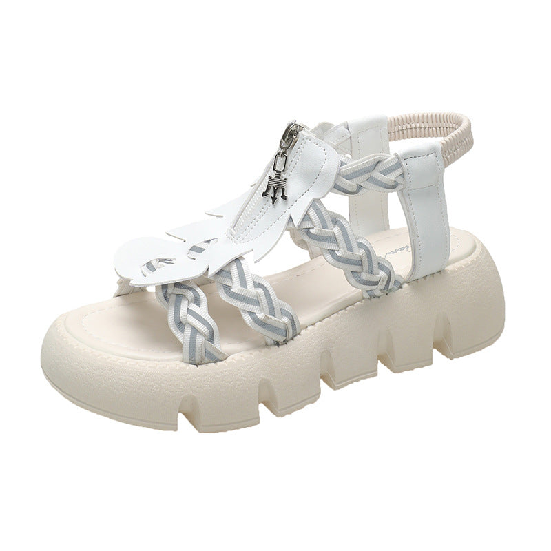 Platform Zipper Open Toe Woven Summer Sandals