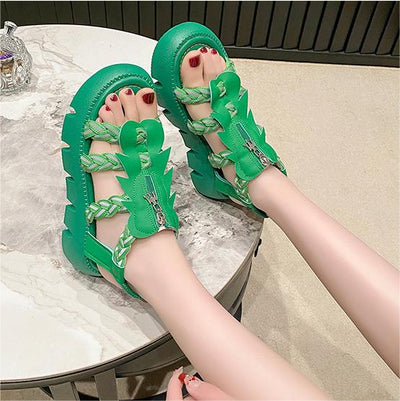 Platform Zipper Open Toe Woven Summer Sandals